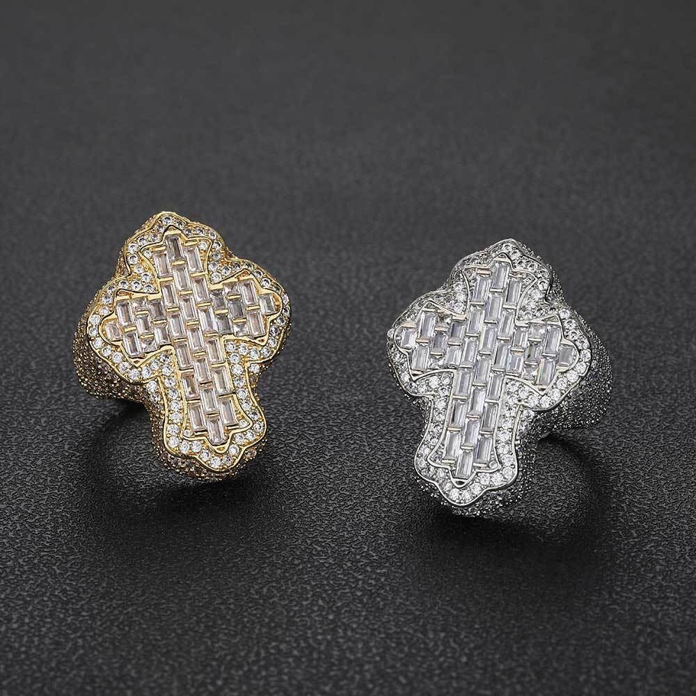 Microencrusted zircon rings full of diamond crosses