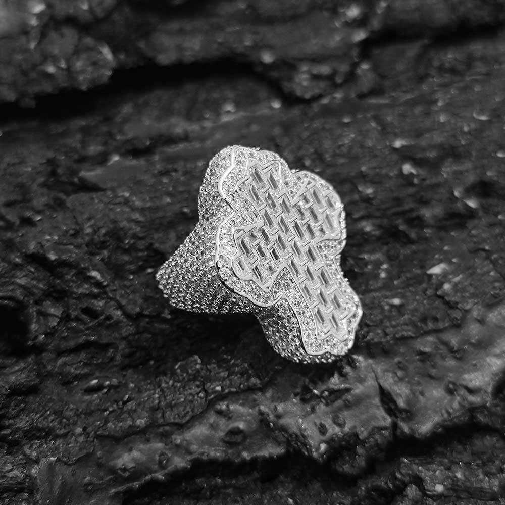 Microencrusted zircon rings full of diamond crosses