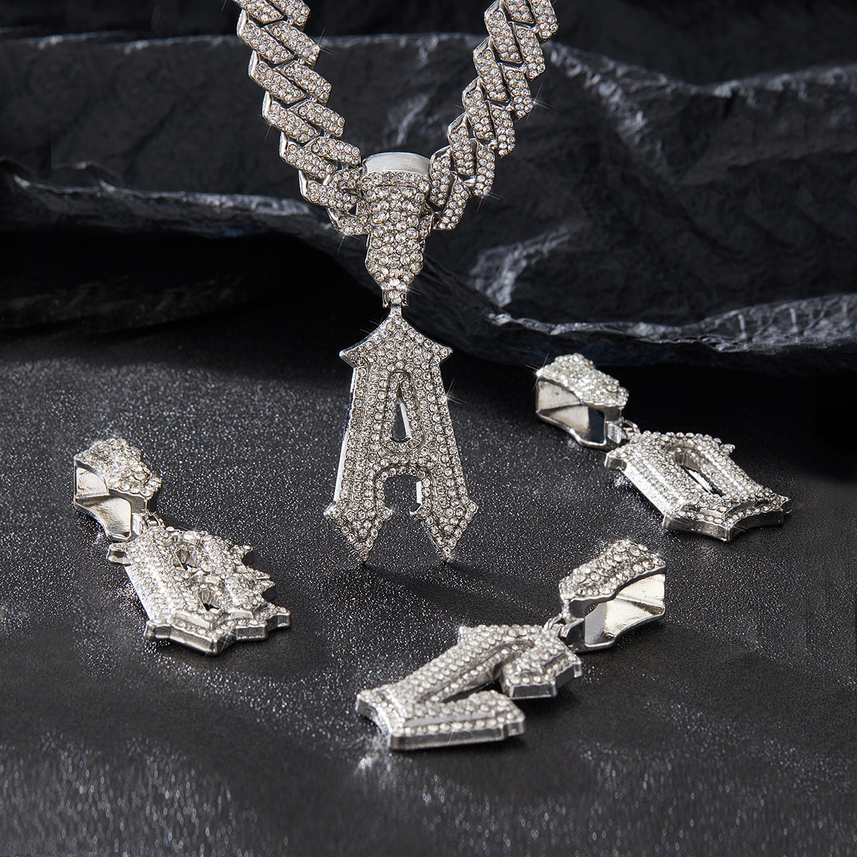 Gothic Alphabet necklace Hip Hop hit pendant Cool free with Cuban chain