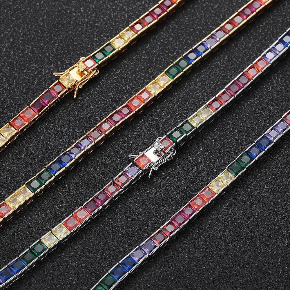 4MM Colored Tennis Bracelet Square Zirconia chains