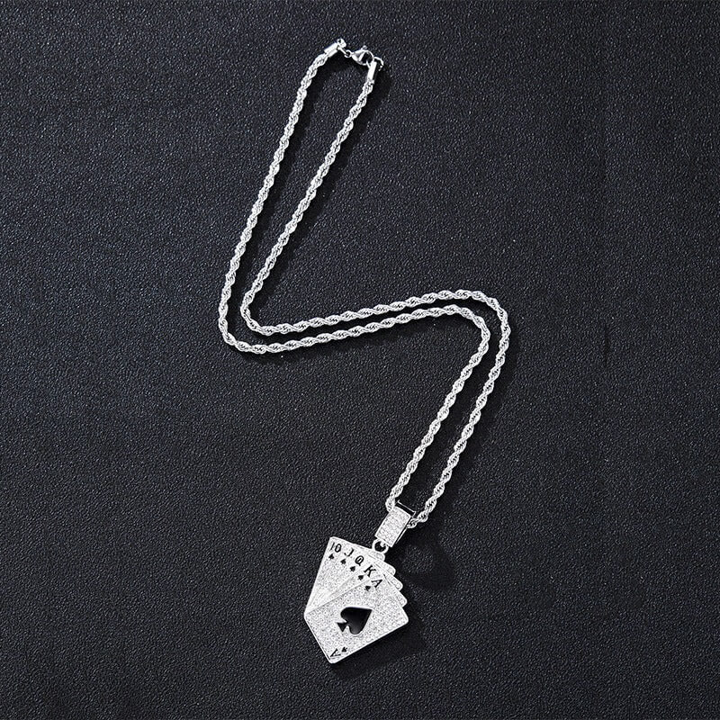 Hip hop jewelry alloy full diamond drop oil flush pendant poker necklace